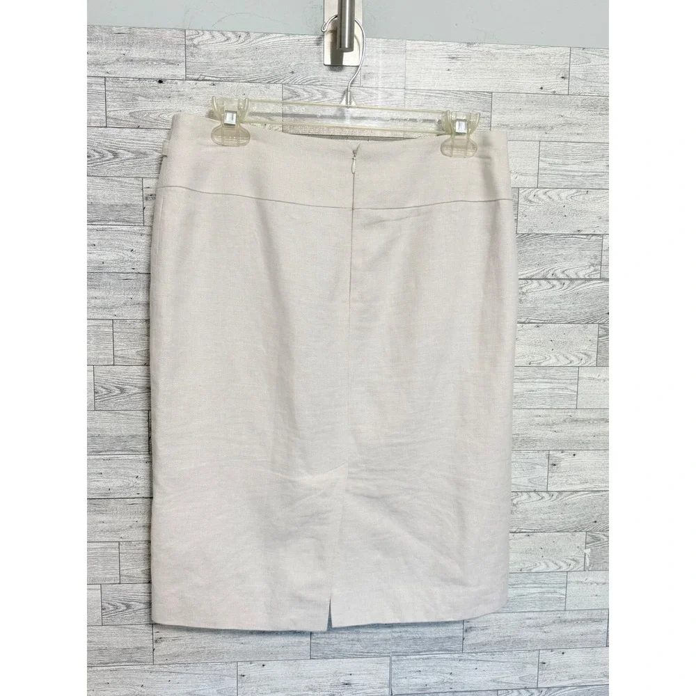 Calvin Klein Beige Linen Blend Pencil Skirt Buckle Detail Size 6‎ Professional